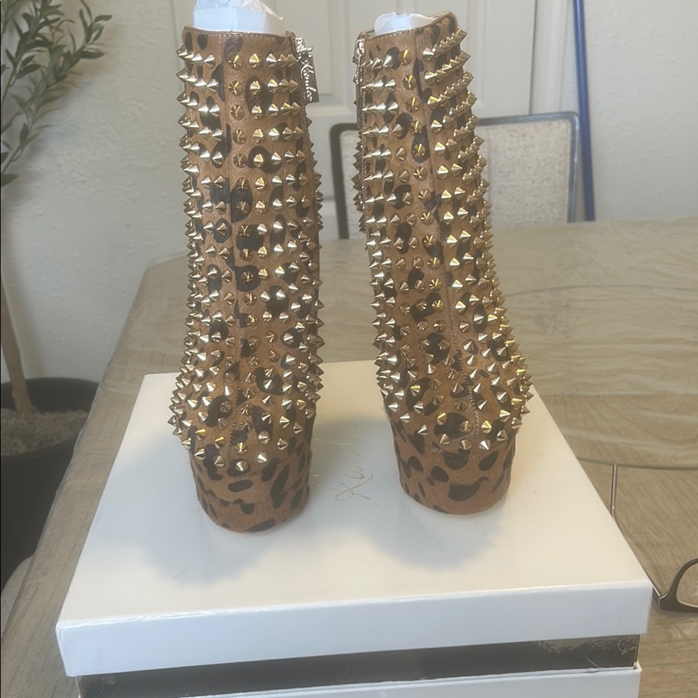 Studded Leopard Print Ankle Boots